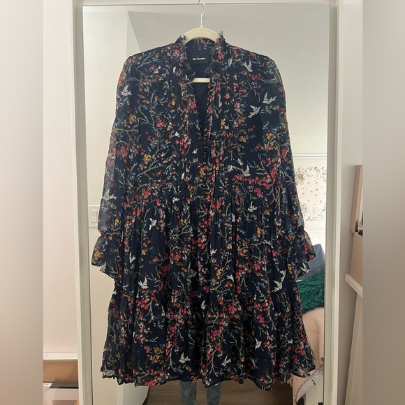 The Kooples Blue Bird Silk Chiffon Dress Size 0 - Picture 3 of 8